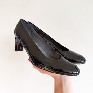 Stuart Weitzman Patent Leather Block Heels Pumps Black 6